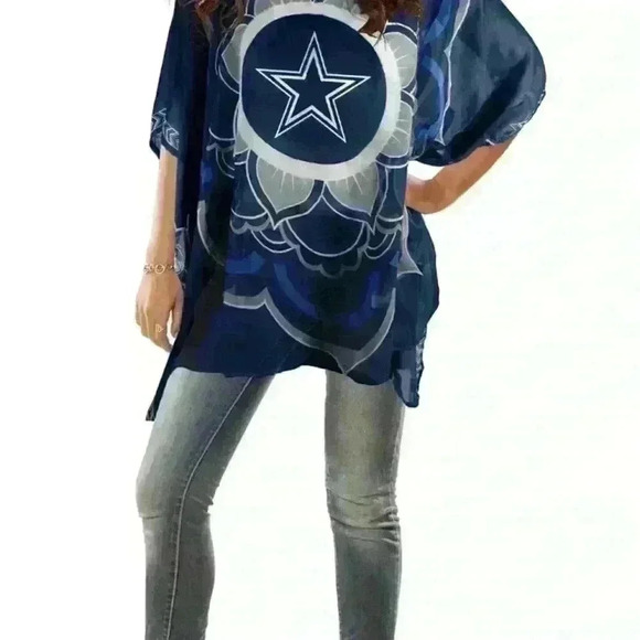 Women’s NFL Sheer Caftan - Floral Design, Dallas Cowboys Game Day Chic - Picture 4 of 4